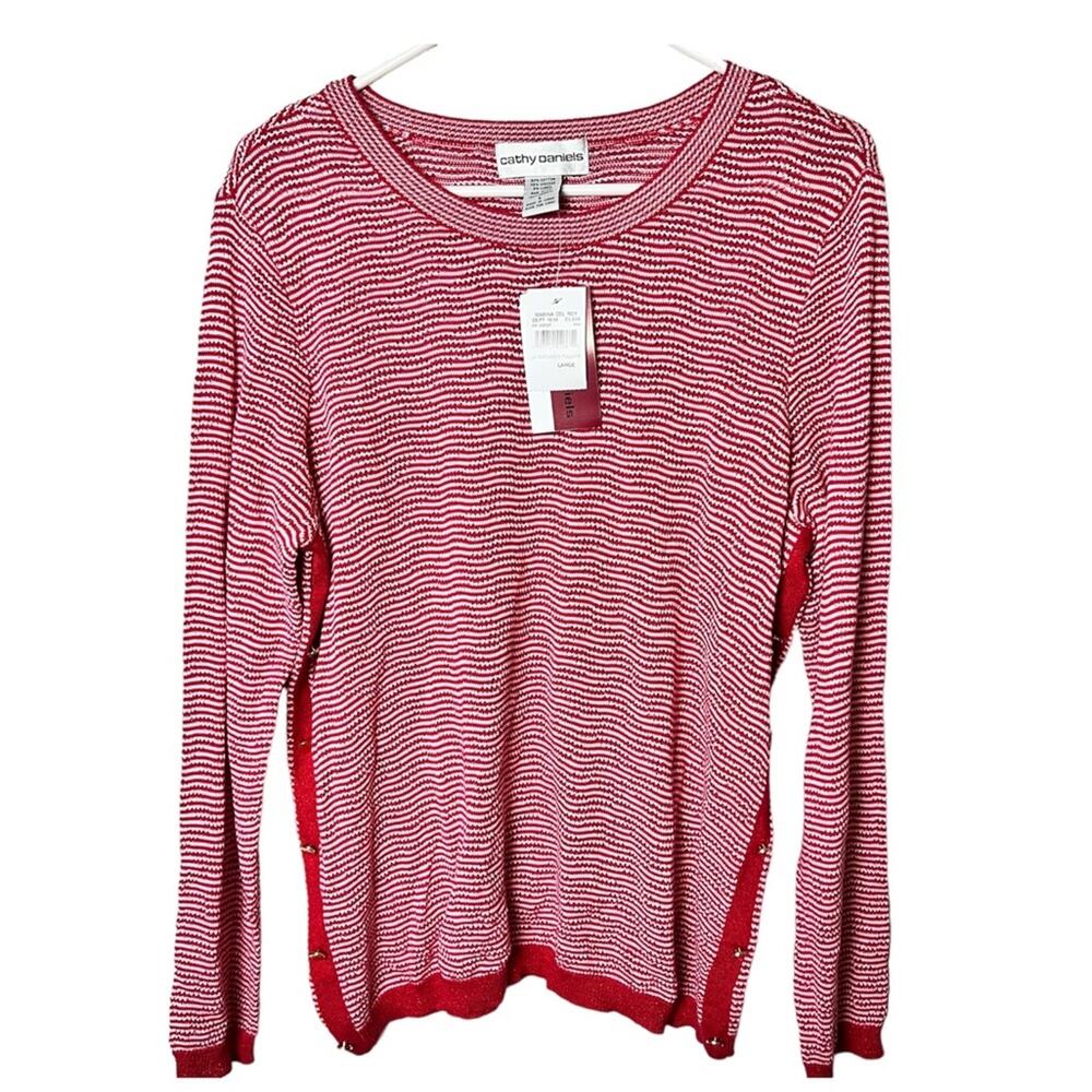 Cathy Daniels Marley Del Ray Long Sleeve Marled Red Gold Embellishment Button